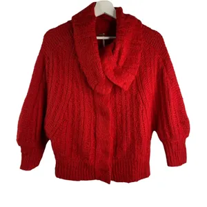 Free People Size S‎ Cardigan Sweater Red Wool Blend Long Dolman Sleeve Cowl Neck thumbnail 1