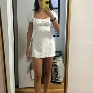 Louna White Bodycon Peasant Mini Dress LARGE Bridal Cotton Corset Cottage $160 thumbnail 5