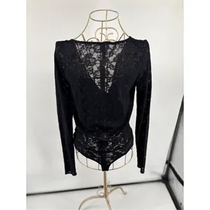 Free People Intimately Lace Wrap Bodysuit Black Long Sleeve Thong M thumbnail 10