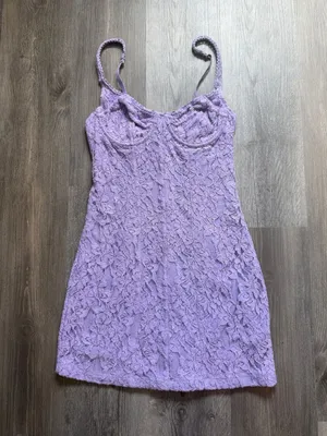 Urban Outfitters Adelaide Lace Mini Dress Lilac Purple Large Stretch thumbnail 2