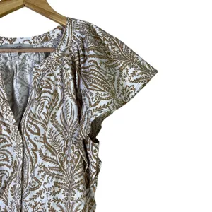 LOFT Floral Flutter Sleeve V-Neck Top Brown Cotton Tropical Boho Coastal Size M thumbnail 4