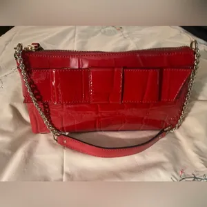 Kate Spade Knightsbridge Red Croc Patent Leather Bow Chain Shoulder Clutch thumbnail 14