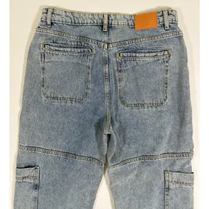 Avec Les Filles Distressed Utility Cargo Jeans Light Wash Wide Leg Size 28 thumbnail 8