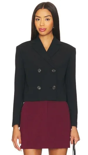 NWT Theory Crop Double-Breasted Jacket in Black Admiral Crepe Blazer 4 thumbnail 1