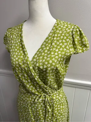 Reformation Zena Jesse Floral Print Wrap Short Sleeve Mini Dress Green Small thumbnail 4