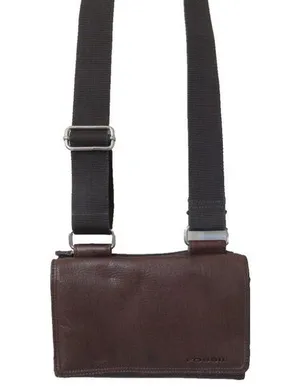 Fossil Brown Genuine Leather Wallet Crossbody Bag Organizer thumbnail 1