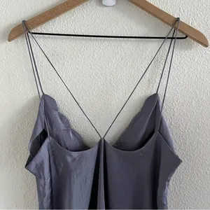 Free People Intimately Sensual Satin Scallop Deep V Cami Blue Gray Large thumbnail 6
