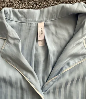 Auden Light Blue Striped Satin Pajama Top thumbnail 3