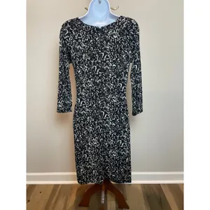 Michael Kors Black Animal Print Long Sleeve Bodycon Dress Ruched Waist Size S thumbnail 4