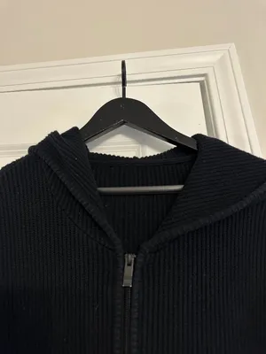 ALO YOGA Domain Rib Knit Full Zip Sweater Top in Black Size Large thumbnail 5