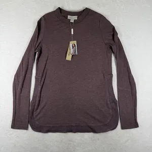Charlie Paige Womens Heathered Plum Ribbed Side Panel Long Sleeve Top NWT Small thumbnail 1