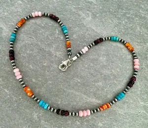 Handmade 15” Navajo Style Sterling Silver Pearls Choker thumbnail 1