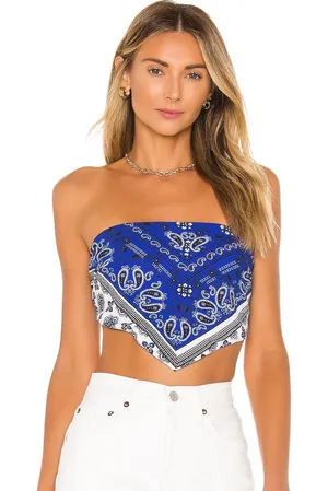 superdown Blue Bandana Strapless Handkerchief Crop Top thumbnail 1