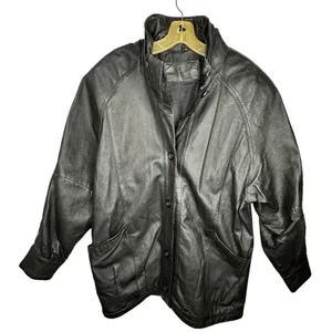 Vintage‎ Black Leather Coat Size L thumbnail 1