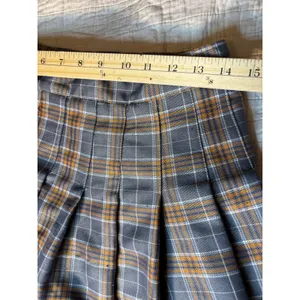 Grey and Orange Plaid Pleated Mini Skirt High Waisted Schoolgirl Style Size M thumbnail 2