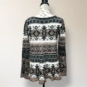 Free People S Brown Cream Alpaca‎ Wool Blend V Neck Pullover Sweater Boho Nordic thumbnail 3