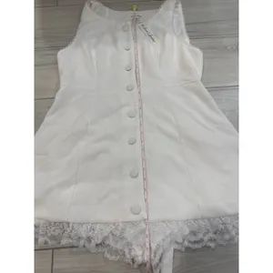 For Love & Lemons White Lace Trim Button Front Sleeveless Romper XL NWT thumbnail 6