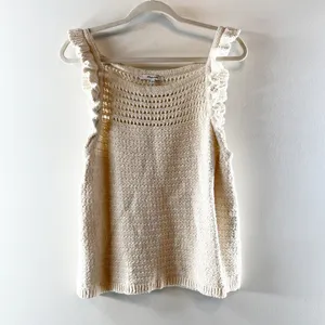 Madewell Sleeeveless Ruffled Strap Crochet Sweater Tank Top Marled Vanilla XL thumbnail 4