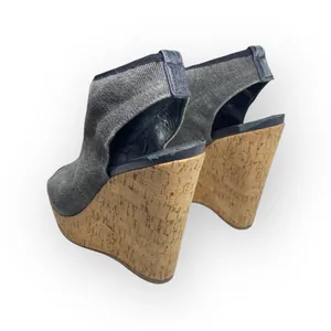 Stuart Weitzman  Slingback Cork Platform Tall Wedge Sandal  Gunmetal Grey  6M thumbnail 5