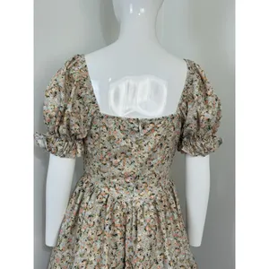 Women Floral Puff Sleeve Mini Dress Cottagecore Milkmaid Boho Corset Waist S thumbnail 7