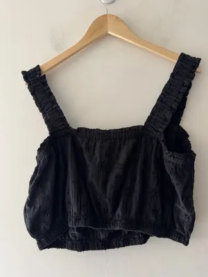 Aerie Black‎ Eyelet Smocked Crop Top thumbnail 2