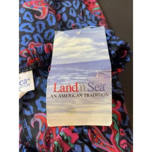 Land And Sea Vintage Ames Bold Blue Pink Floral Midi Elastic Waist Skirt M NWT thumbnail 7