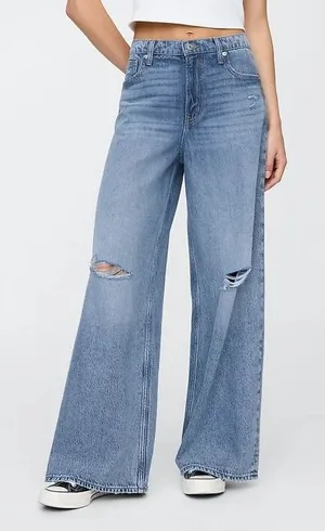 Gap 14 32 Mid Rise Destructed SuperSoft Baggy Jeans Medium Wash Denim 626631 thumbnail 1