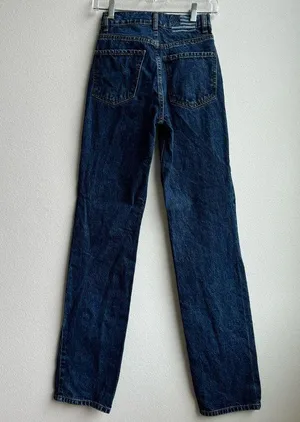 Revice Dark Solid Blue Wash High Rise Straight Leg Jeans Size 25 Made in Mexico thumbnail 4