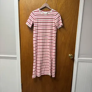 Tuckernuck Pomander Place Gio Stripe Short Sleeve Long Maxi Dress Red Pink Small S thumbnail 13