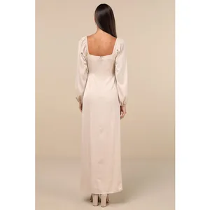 NWT Lulus Eternal Heart Champagne Satin Long Sleeve Maxi Dress Bridesmaid Size M thumbnail 3