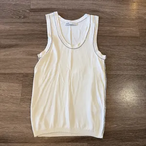 Zara White Scoop Tank with Contrast Trim thumbnail 2