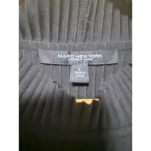Marc New York Andrew Marc Black Ribbed Mock Neck Faux‎ Leather Puff Sleeve Top L thumbnail 8