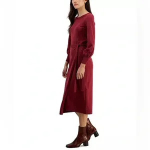 Taylor Faux-Wrap Belted‎ Midi Sweater Dress - Size S - Cognac - NWT thumbnail 3