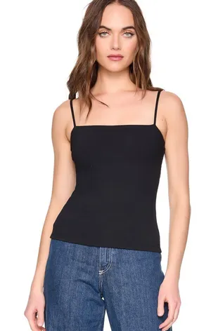 Susana Monaco new nwt Sz xs black Solid Essential String Square Neck Camisole Top thumbnail 1
