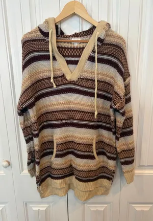 BKE Brown And White Stripe Hoodie Size‎ Medium thumbnail 1