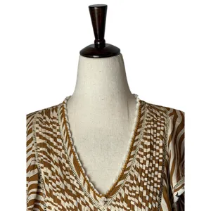 Poupette St Barth Camelia Mini Dress Women‎ Ivory Tan Zebra Ruffle V Neck Boho thumbnail 4