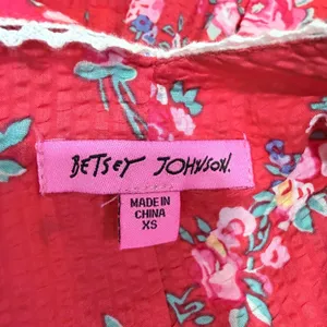 Betsey Johnson Mini Dress Red Floral Tiered Ruffle Lace Trim XS thumbnail 4