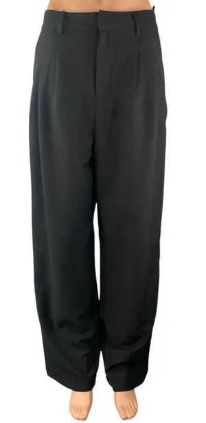 Commense Women's Black High Rise Pleated Loose Straight Trousers Pants Size M thumbnail 1