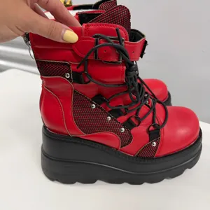 Red Platform Boots Gothic Punk Studded Mesh Wedge Ankle Boots Red Black Size 38 thumbnail 7