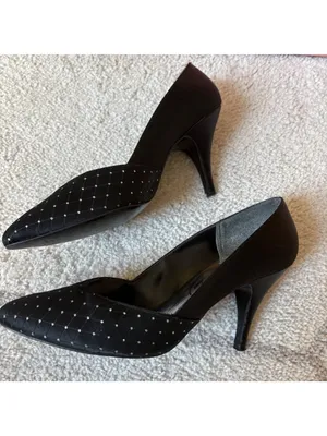 Vintage Black Satin Pumps Pointed Toe Rhinestone Heels w/ Box Sz 7 thumbnail 6