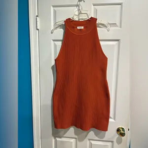 Aritzia Babaton halter sculpt knit ribbed mini dress sz XL Orange thumbnail 3