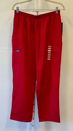 NWT Cherokee Workwear Red Scrub‎ Pants Petite Medium Elastic Waist Cargo Red thumbnail 1