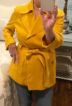 Vintage yellow linen lined jacket double breasted crossover design size small thumbnail 1