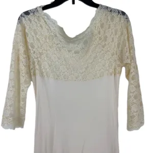 Free People Cream Lace Sleeved Romantic Fairycore Regencycore Ribbed Top thumbnail 3