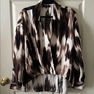 Rachel Roy‎ Womens Long Sleeve Abstract Tie Dye V-Neck Billowy Chic Top Size XL thumbnail 1