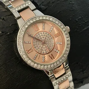 Women’s Two-tone Crystal Bezel Rose Gold Dial Watch Working New Battery thumbnail 4