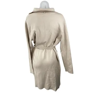 NEW Sioni Women's Cream Beige Collared belted Long Sleeve Trench Coat Jacket M thumbnail 2