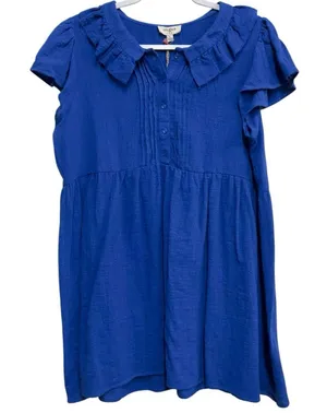Umgee NWT Blue Ruffle Collar‎ Babydoll Tunic Dress Large Cotton thumbnail 1