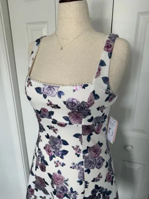City Vibe NWT Junior Size L Floral Print Scuba Fit&Flare Mini Dress White Lilac Pink thumbnail 7