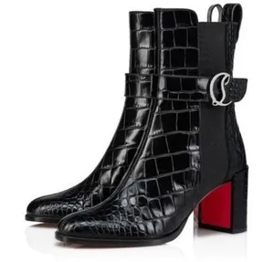 Christian Louboutin Croc Embossed Chelsea Boot 70 Calf Leather in‎ Black Size 37 thumbnail 1